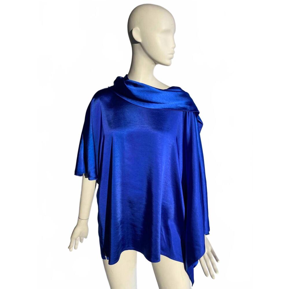 NEW KEVAN HALL women's silky scarf top in royal blue
